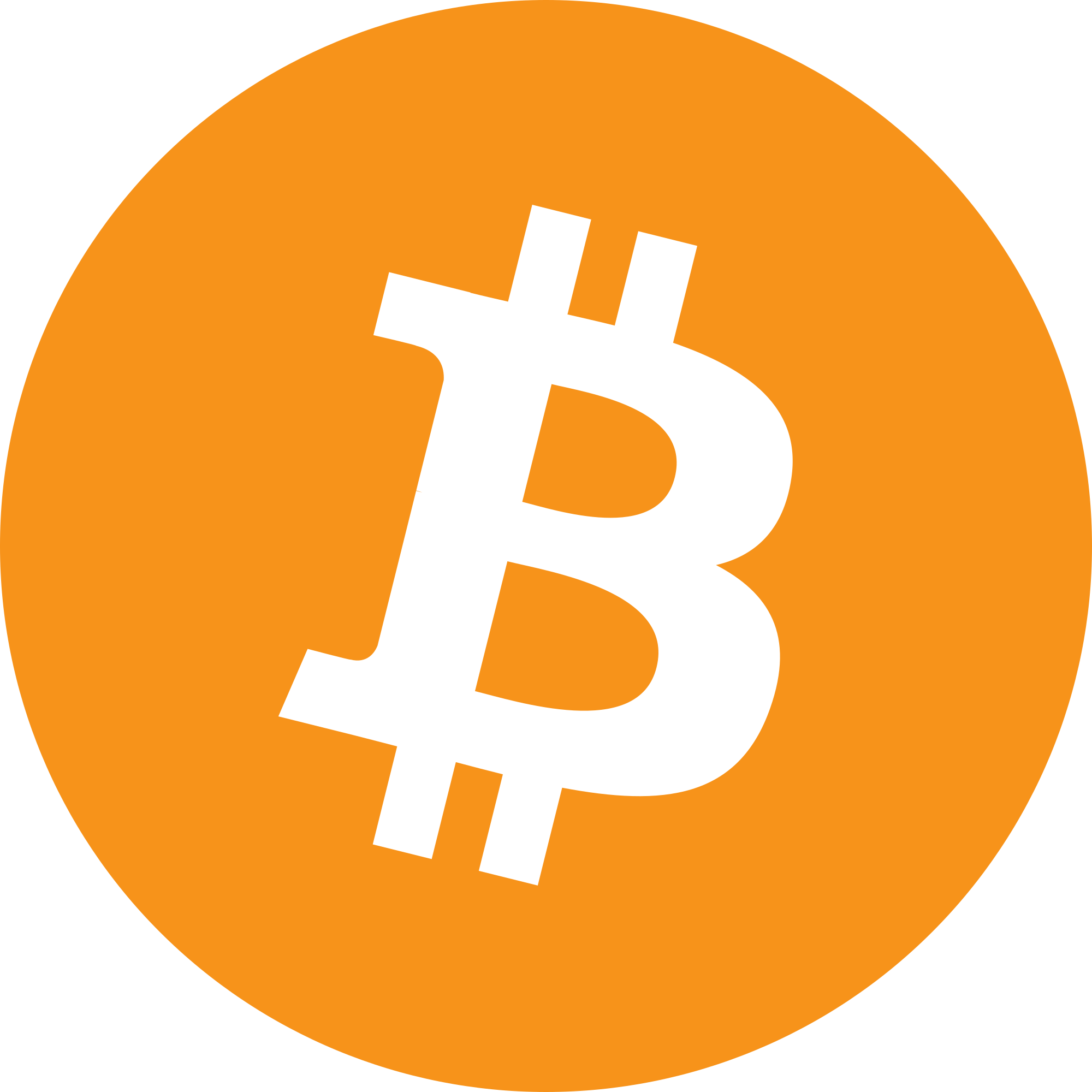 Bitcoin logo, gold coin with stylized B and blue background