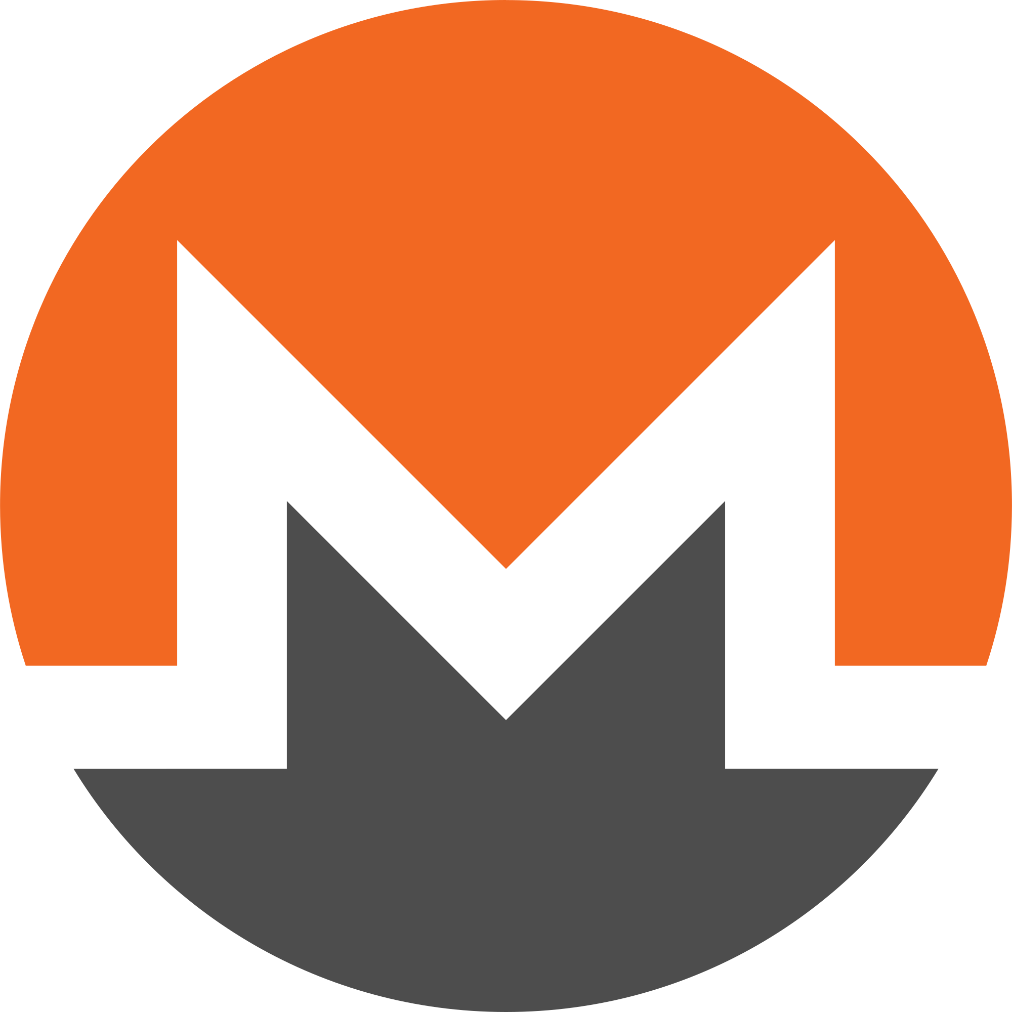 Monero logo, orange and white stylized M on blue background